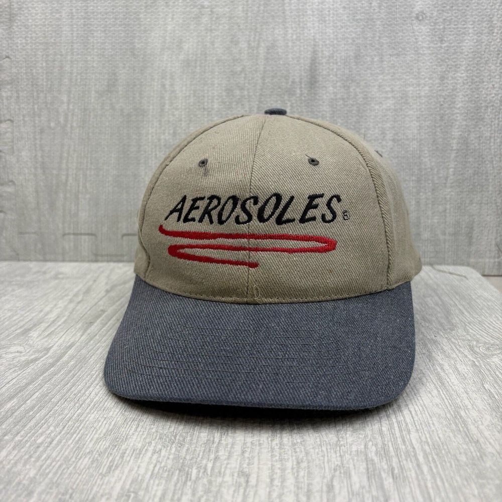 Vintage Aerosoles Hat Cap Snapback Khaki Beige Canvas Footwear Embroidered